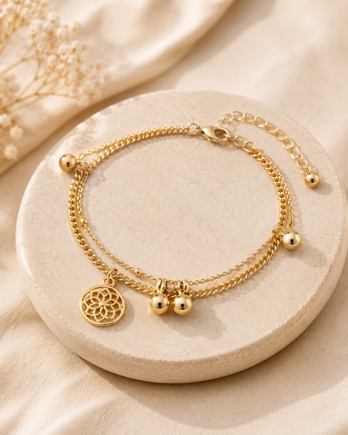 Golden Charm Layered Bracelet