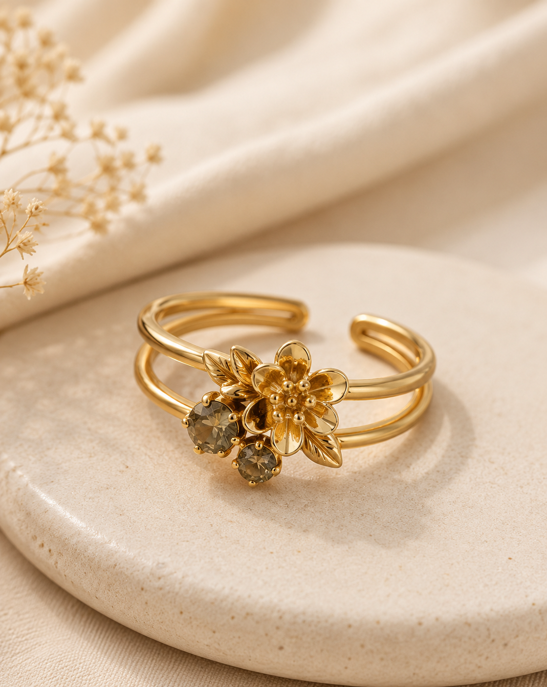 Golden Blossom Adjustable Ring