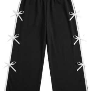 Women’s Wide Leg Palazzo Pants with Side Bow Detailing, Elasticated Waist Casual Lounge Trousers