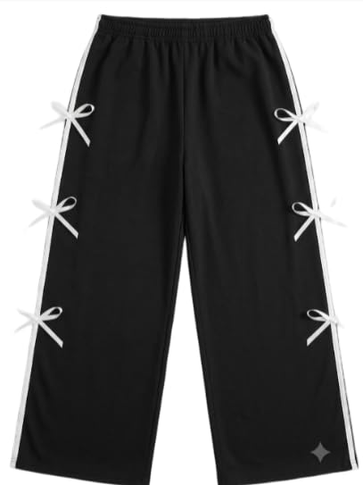 Women’s Wide Leg Palazzo Pants with Side Bow Detailing, Elasticated Waist Casual Lounge Trousers