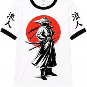 Kids Ronin Warrior Printed Ringer T-Shirt | Boys & Girls Graphic Tee | Cotton Casual Wear | Half Sleeve Round Neck