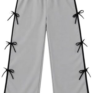 Women’s Wide Leg Palazzo Pants with Side Bow Detailing, Elasticated Waist Casual Lounge Trousers